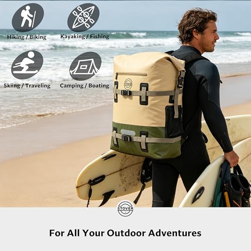 30/40/55L Waterproof Dry Backpack & Phone Case - 2XL Floating Dry Bag for Kayaking, Travel, Hiking, Fishing, Camping, Motorcycles & Beach, Heavy-Duty Roll Top Men/Women (Tan/Army Green/Brown)