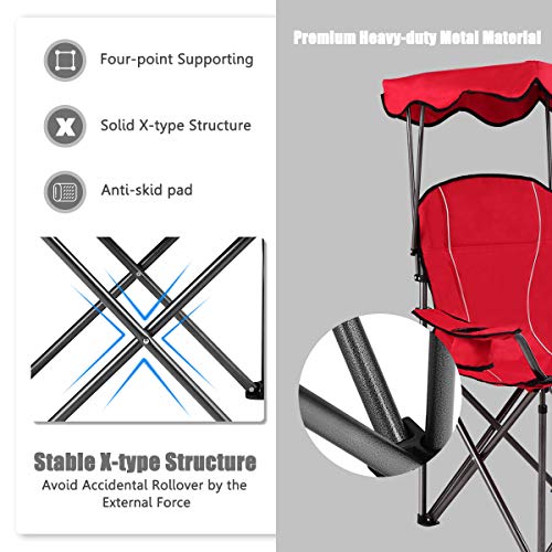 Canopy Chair Portable Folding Beach Pool Chair Lawn Chair with Canopy Two Cup Holders and Carry Bag