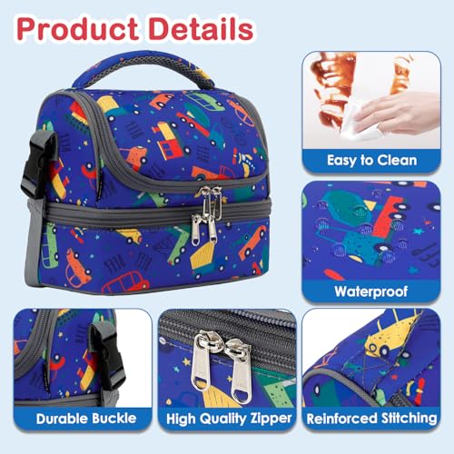 Kids Double Decker Cooler Insulated Lunch Bag Large Tote for Boys