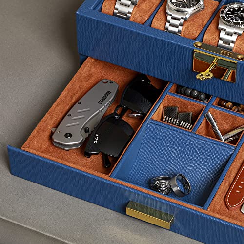 10 Slot Watch Box in Leather with Valet Drawer