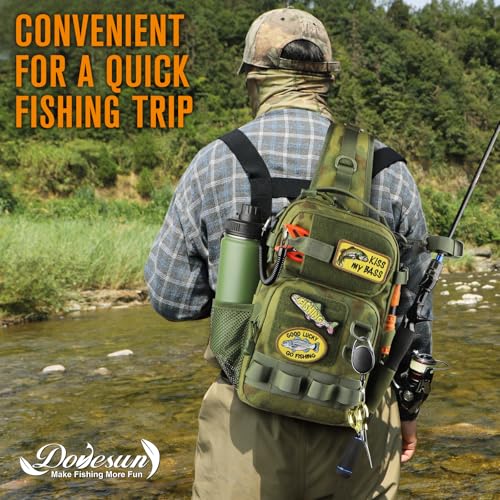 Small Fishing Backpack Fishing Sling Bag with 3600 Tackle Box Small Tackle Backpack with Tool Set Green
