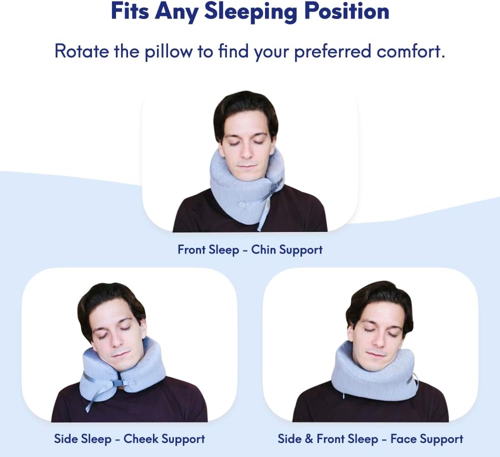 C CUSHION LAB Travel Pillow, Award-Winning Patented Ergonomic Design for Chin & Neck Support Memory Foam Neck Pillow, Compact Airplane Pillow for Traveling, Flight, Car (Royal Purple, Large)