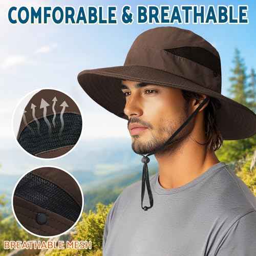 Sun Hats for Men Women Wide Brim Bucket Hat Brown