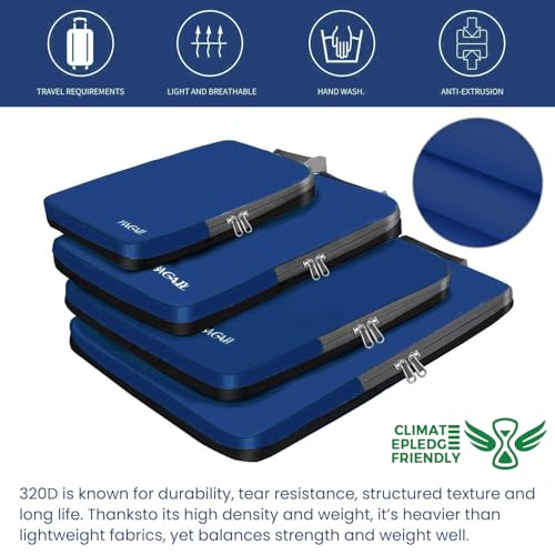 4 Set/6 Set/8 Set Compression Packing Cubes Travel Accessories Expandable Packing Organizers (Cloth Pattern, 4-Navy)
