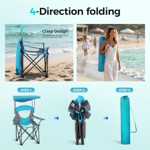 Heavy Duty Canopy Camping Chairs with Adjustable Sunshade (2 Count)