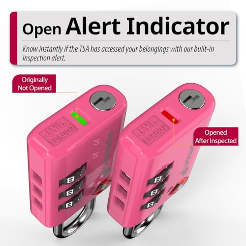 TSA Approved Pink Locks for Luggage. Cute Locker Suitcase Lock with Open Alert Indicator (2 Count)