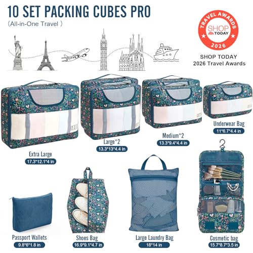 10 Set Packing Cubes for Travel Essentials (99 Count)