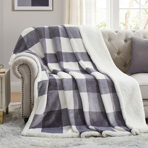 Sherpa Blanket Fleece Throw Blanket Full Queen Plaid Thick Bed Blanket