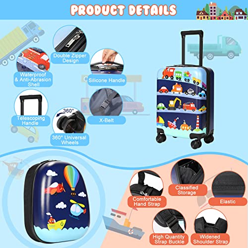 Kids Luggage and Backpack 18" Suitcase with Spinner Wheel Hard Case Travel 13" Backpack Girl Suitcase Set for Kids Travel Supplies