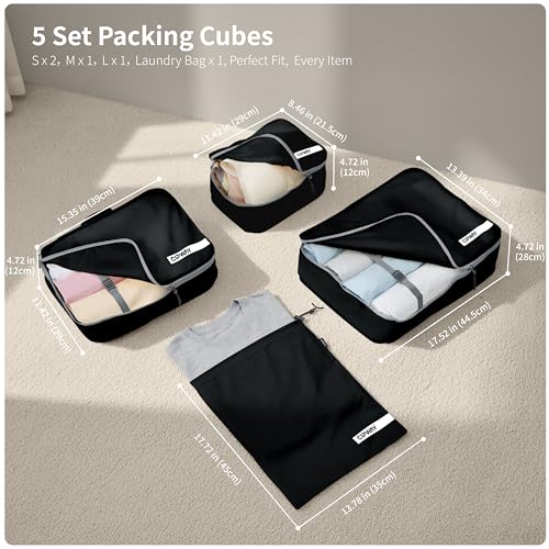 Packing Cubes for Travel 5 Set Black