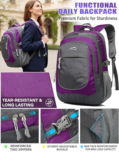 Backpack Bookbag for College Sturdy Travel Business Hiking Fit Laptop Up to 15.6 Inch Multi Compartment Gifts for Men Women Night Light Reflective