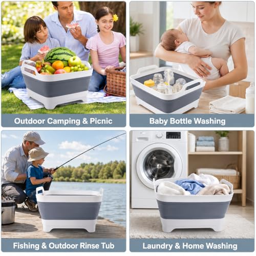 Collapsible Dish Basin with Drain Plug