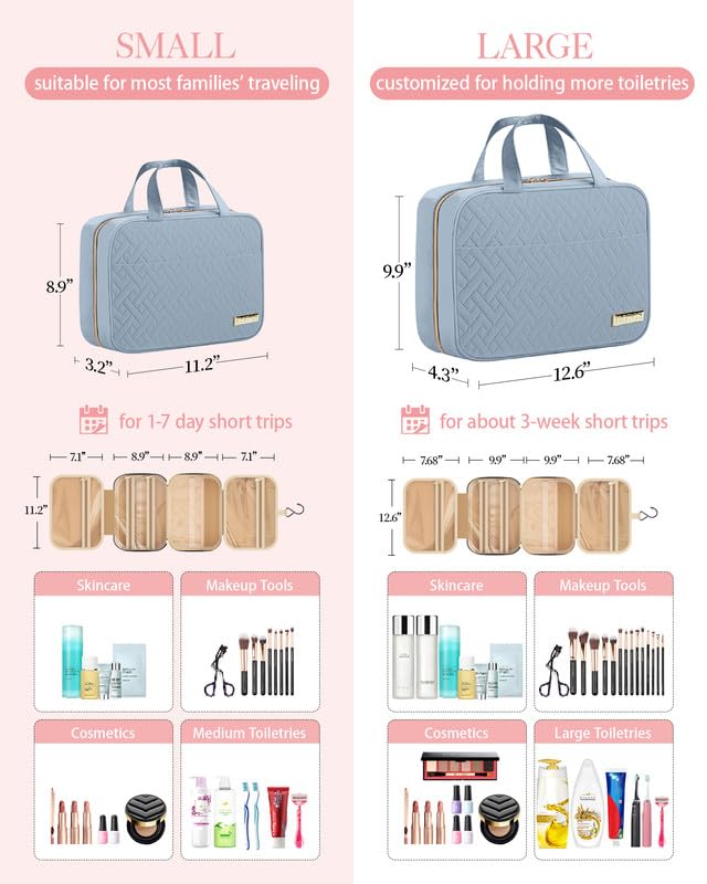 Hanging Travel Toiletry Bag Women Men Essentials Light Blue