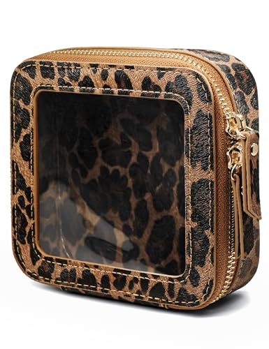 Small Makeup Bag Clear Mini Pouch Cosmetic Case Travel Leopard Make Up Bag for Purse Accessories Cheetah Print Travel Clear Case for Car Essentials Women Cute Leather Little Cosmetic Pouch with Zipper