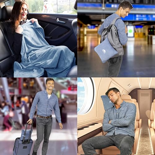 Premium Soft Travel Blanket Pillow Combo Airplane Grayish Blue