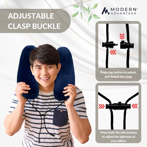 Inflatable Travel Pillow for Airplanes with Comfort Hood