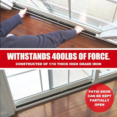 2-in-1 Door Security Bar & Sliding Patio Door Security Bar - Constructed of High Grade Iron - Black