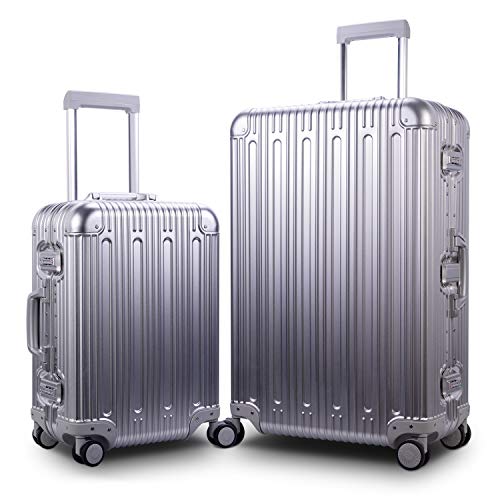 All Aluminum Luggage Carry On Spinner Hard Shell Suitcase Lightweight Metal Suitcases 20“ & 28 Inch Luggage Set (2 Count)