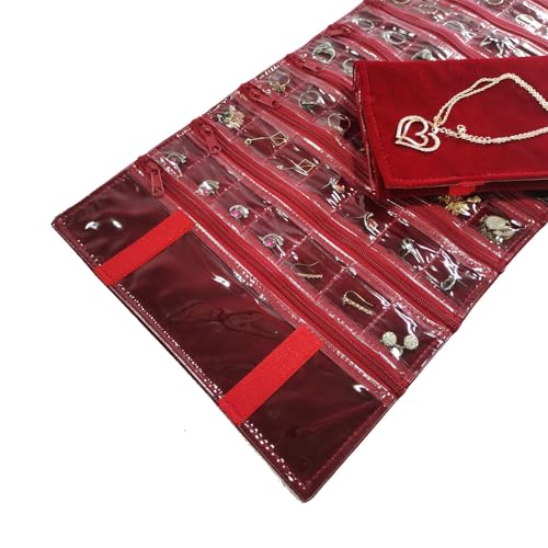 Travel Jewelry Roll Bag Portable Organizer Pouch With Grids&PVC Cover Storage Bags for Necklace
