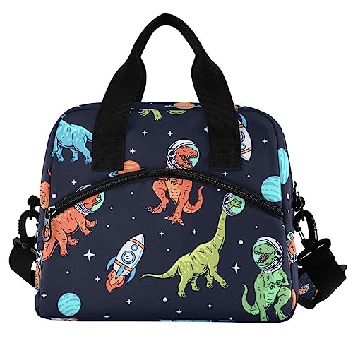 Space Dinosaur Insulated Lunch Bag Star Rocket Reusable Cooler Lunch Tote Box with Shoulder Strap for Work Picnic School Beach (Multi 15)