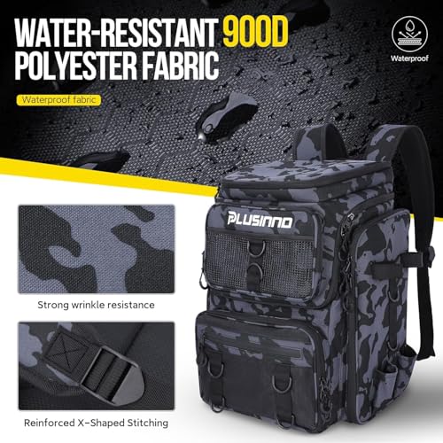 Fishing Backpack with Fishing Gear Fish Net & Rod Holders Tackle Box