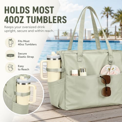 Waterproof Beach Tote Pool Bags for Women Ladies Extra Large Carry On Bag With Wet Compartment for Weekender Travel