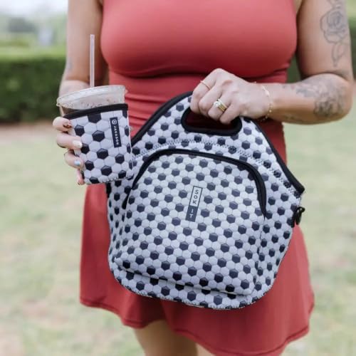 LunchTote Zippered Bag Insulated Neoprene Caddy (Soccer / X-Large 6.5 Quart Lunch Tote)