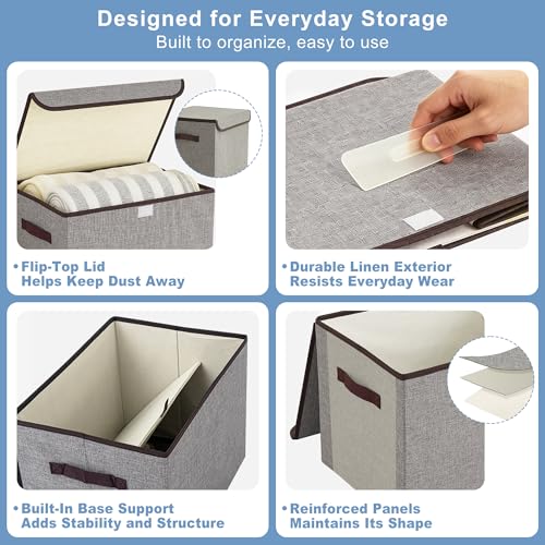 Large 22 Quart Linen Fabric Foldable Storage Bin Cube Organizer Basket with Flip (4 Count)