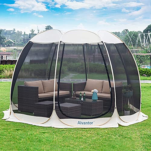 Screen House Room Camping Tent Outdoor Canopy Pop Up Sun Shade Hexagon Shelter Mesh Walls Not Waterproof 10'x10' Beige Patent Pending
