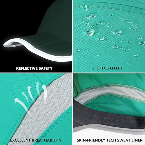 Baseball Cap Nylon Running Cap Outdoor Sports Hat for Men Women Adjustable Quick Drying Reflective Foldable UPF50+ Breath Mesh Water Repellency Race Performance Lightweight Green