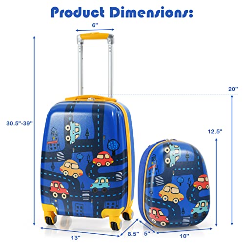 Kids Luggage 12" Toddler Backpack & 18" Travel Suitcase with Wheels (2 Count)