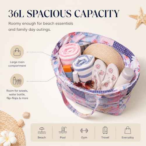 Waterproof Beach Tote Pool Bags for Women Ladies Extra Large Carry On Bag With Wet Compartment for Weekender Travel