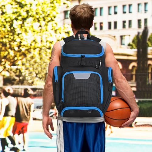 Large Basketball Backpack Sports Gym Bag with Ball Holder Ventilated Shoe Compartment Insulated Cooler Pockets Reflective Strips Fence Hook for Men Athletic Training