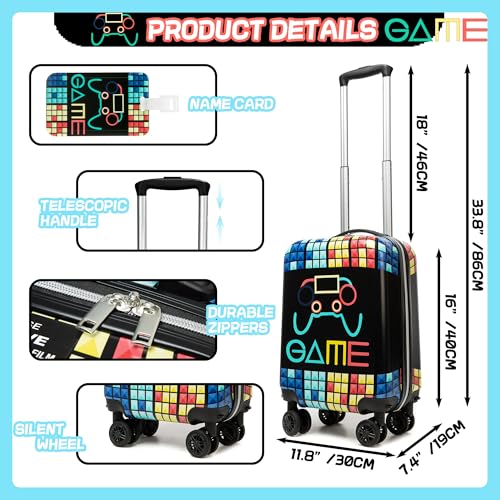 Kid’s Luggage Set 5 Piece Suitcase Set 16’’ Hardside Luggage with Spinner Wheels Girls Boys Carry on Luggage Travel Rolling Luggage Airline Approved (5 Count)