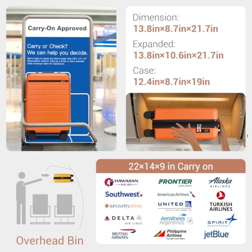 Carry On Suitcase 20in Expandable ABS+PC Airline Approved Orange