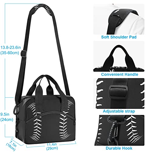 Fashion Baseball Cool Black Insulated Lunch Tote Bag Sport Softball Ball Print Reusable Cooler Lunch Box with Shoulder Strap for Women Men Work Picnic School Beach (multi 8)