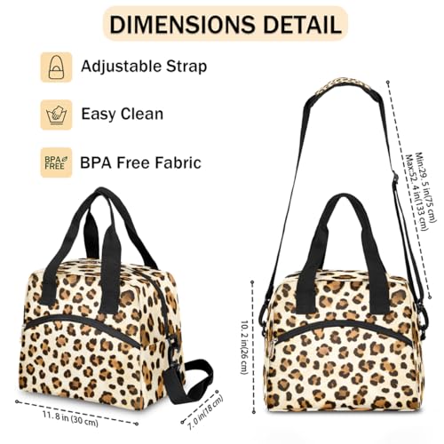 Leopard Cheetah Brown Insulated Lunch Bag for Women Girl Reusable Lunch Tote Box With Shoulder Strap Lightweight Thermal Cooler Meal Prep Bag for Work School Office Picnic (print 22)