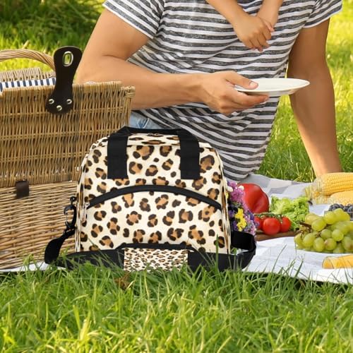Leopard Cheetah Brown Insulated Lunch Bag for Women Girl Reusable Lunch Tote Box With Shoulder Strap Lightweight Thermal Cooler Meal Prep Bag for Work School Office Picnic (print 22)