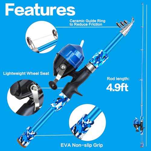 Collapsible Telescopic Fishing Rod and Reel Combo Push Button Small Fishing Pole Kit Beginner Youth Girls Fishing Starter Set Tackle