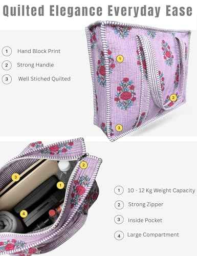100% Cotton Quilted Tote Bag For Women