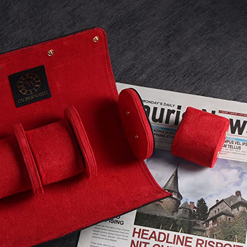 Genuine Napa Leather Watch Roll Travel Case for 3 Watches