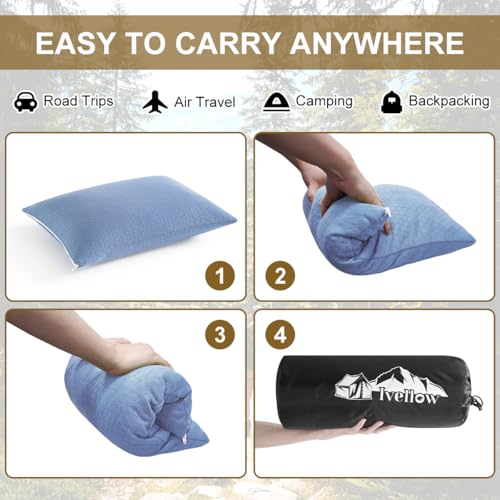 Memory Foam Travel Pillow Compressible Camping Pillow for Sleeping Shredded Memory Foam Pillow Compact Firm Supportive Travel Pillow for Adults Kids Outdoor Hiking Essential Gear Blue