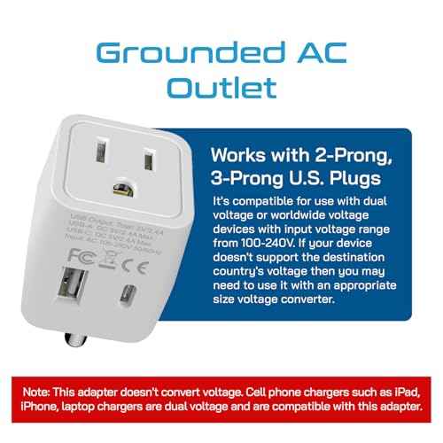 India, Nepal, Bangladesh Travel Adapter Plug with USB-A + USB-C - Type D - Usa Input - Ultra Compact - Safe Grounded Perfect for Cell Phones, Laptops, Camera (CTU-10)