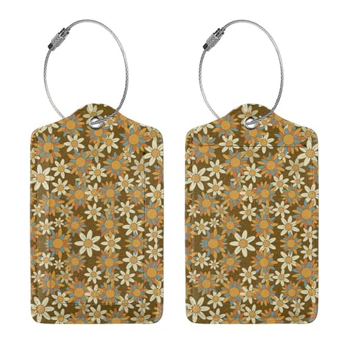 Flowers Leather Luggage Tag with Stainless Steel Ring