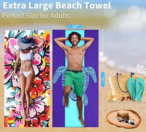 Microfiber Beach Towel Oversized 71x32 Multiple with Bag 4 Pack Bulk (4 Count)
