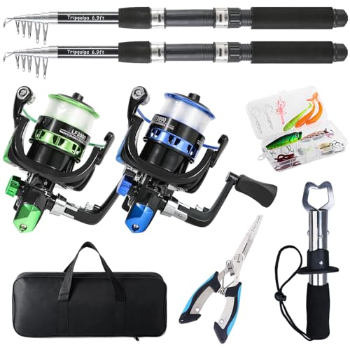 Fishing Rod 2PCS Telescopic Fishing Rod and Reel Combo with Fishing Pliers and Lip Gripper (2 Count)