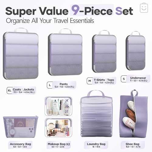 9 11 Set Compression Packing Cubes for Travel Essentials (9 Count)