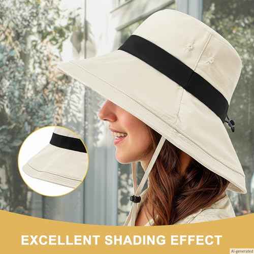Sun Hats for Women Wide Brim Ponytail UV Protection Beach Hat Packable Waterproof Bucket Hat for Travel Hiking Gardening