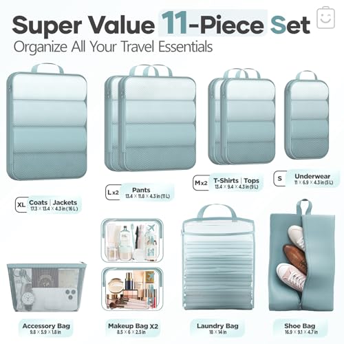 11 Set Compression Packing Cubes Garment Bags for Travel Essentials (11 Count)