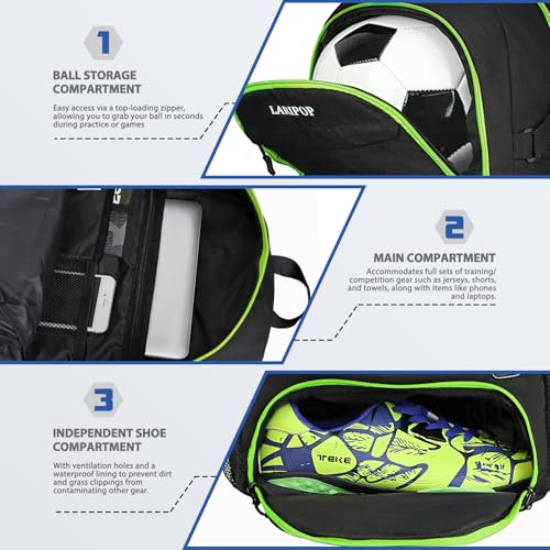 Soccer Backpack Bag with Ball Holder Ventilated Shoe Compartment Large Capacity Sports Gear Bag for Basketball Volleyball Gym